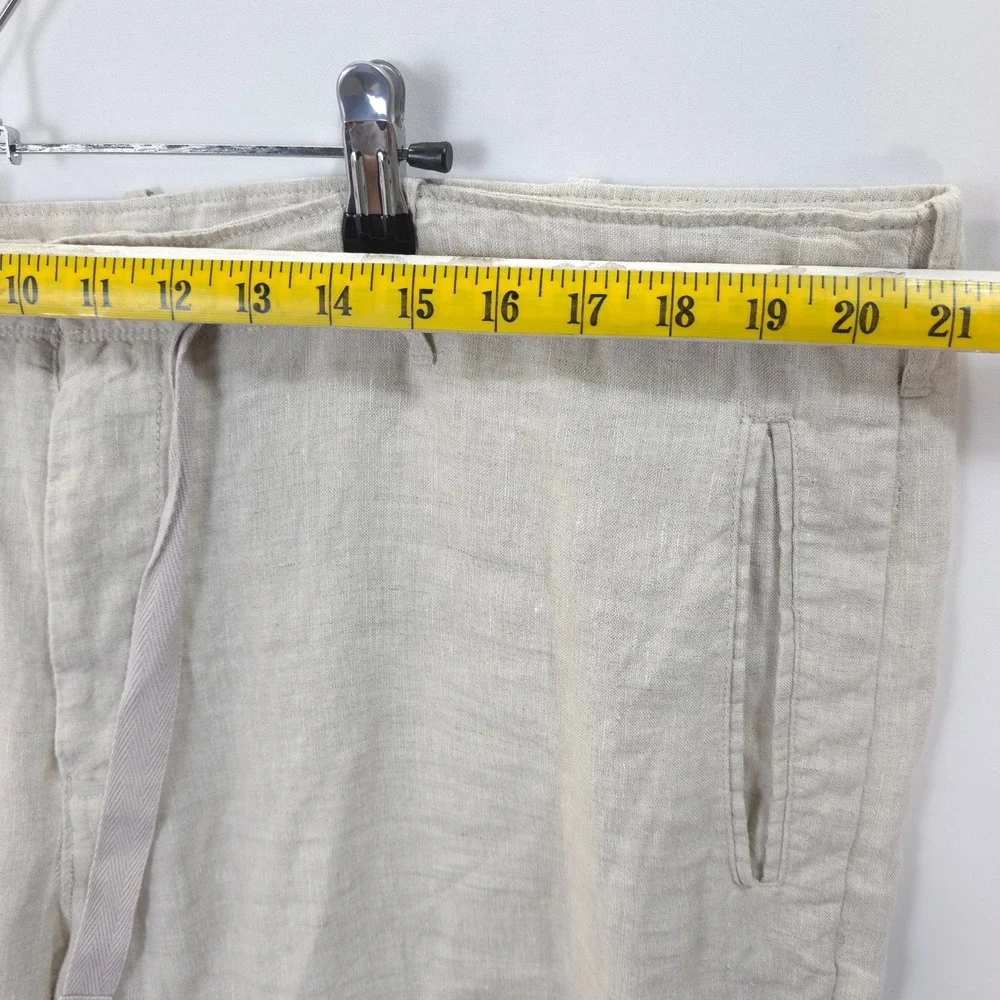 Perry Ellis Linen Pants Men 38 Drawstring Waist Beige Coastal Resortwear